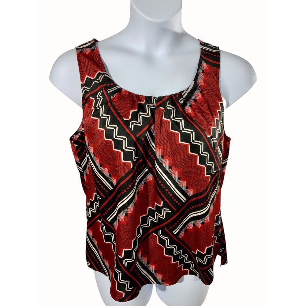 Chicos Red Black Geometric Sleeveless Tank Top Lightweight Blouse Size Large